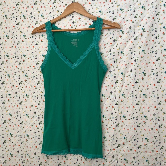 Old Navy Tops - Early 2000s Y2K Old Navy Green Lace Trim Tank Top